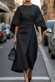 Dames Midi Jurk Lantaarnmouwen Gedrapeerde Taille A-lijn Elegant Avond - Marineblauw / Zwart / Bordeaux - Maelen
