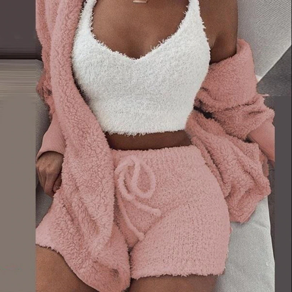 Cosy Loungewear Set | Gebreide 3-Delige Fleece Set met Vest, Top en Short