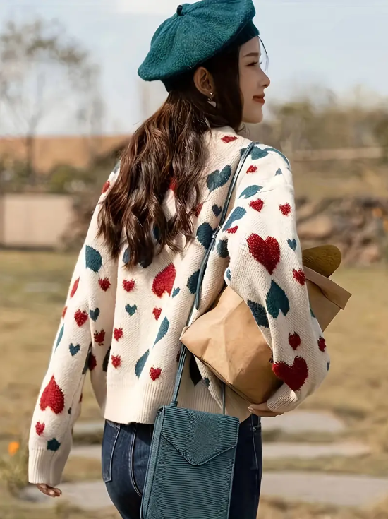 Sofia Vinny Trui | Lichte Ademend Trui met Speels Hartjespatroon voor Lente en Zomer