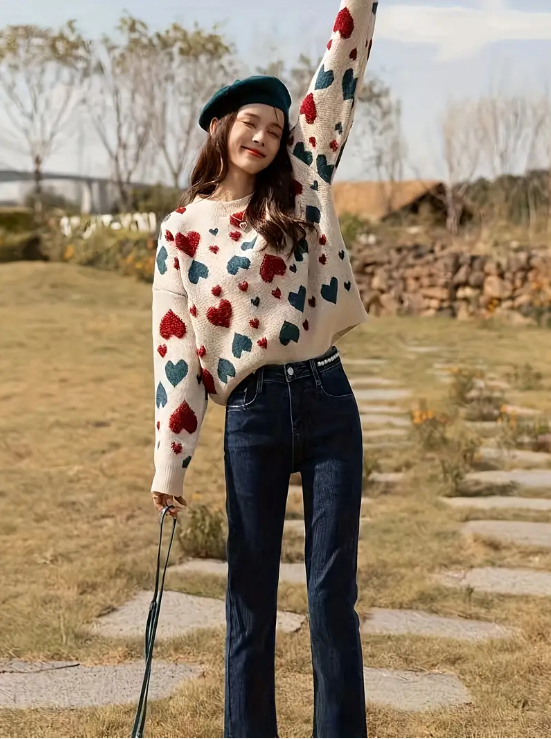 Sofia Vinny Trui | Lichte Ademend Trui met Speels Hartjespatroon voor Lente en Zomer