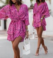 Agatha Jurk | Boho Zomerjurk met V-Hals, Batwing Mouwen en Bloemenprint