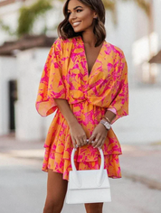 Agatha Jurk | Boho Zomerjurk met V-Hals, Batwing Mouwen en Bloemenprint