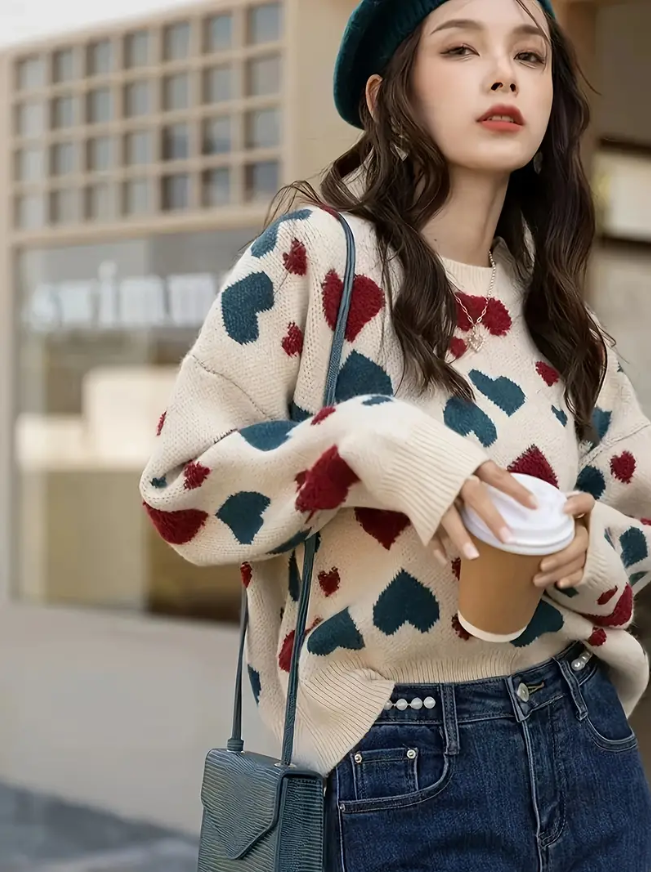 Sofia Vinny Trui | Lichte Ademend Trui met Speels Hartjespatroon voor Lente en Zomer