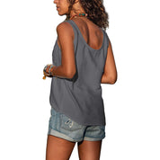 Katoenen Mouwloze Blouse Dames met Knoopjes en Ibiza-stijl - Grijs / Wit / Zwart