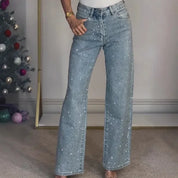 Alessia Jeans | Dames Mom Jeans met Hoge Taille en Glanzende Details