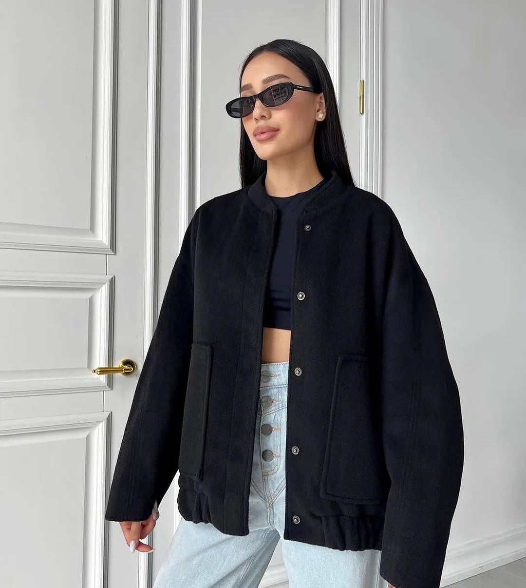 Valentina Jas | Oversized Dames Bomberjack met Drukknoopsluiting en Opstaande Kraag