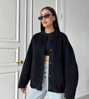 Valentina Jas | Oversized Dames Bomberjack met Drukknoopsluiting en Opstaande Kraag