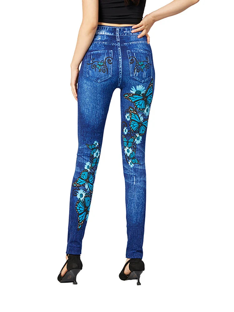 Alessia Broek | Dames Stretch Broek met Hoge Taille en VlinderprintAlessia Broek | Dames Stretch Broek met Hoge Taille en Vlinderprint