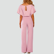 Jumpsuit Dames Zomer met Korte Mouwen, Ceintuur en Wijde Pijpen, Elegant en Vrouwelijk - Mariella Conti