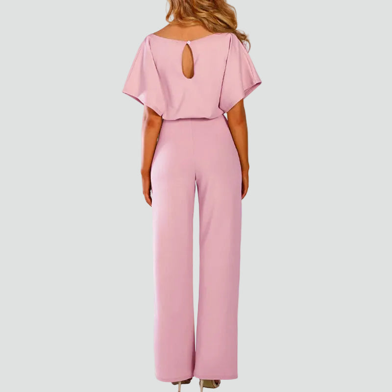 Jumpsuit Dames Zomer met Korte Mouwen, Ceintuur en Wijde Pijpen, Elegant en Vrouwelijk - Mariella Conti