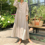Isadora Jurk | Oversized Katoenen Overhemdjurk met Lange Mouwen en Bohemian Maxi Look