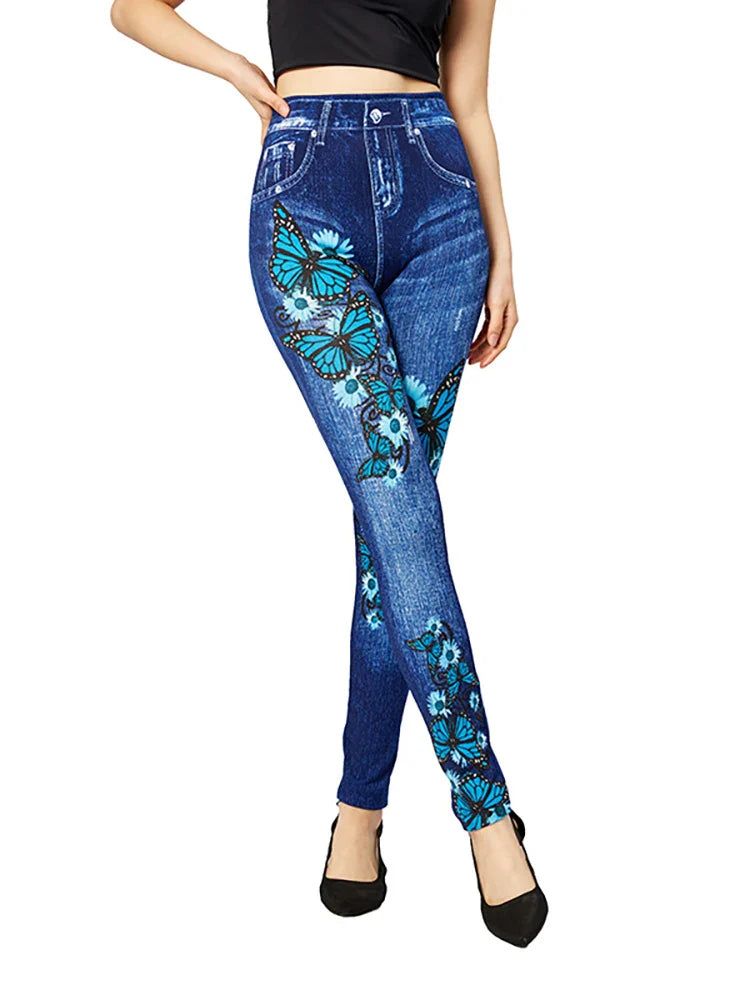 Alessia Broek | Dames Stretch Broek met Hoge Taille en VlinderprintAlessia Broek | Dames Stretch Broek met Hoge Taille en Vlinderprint