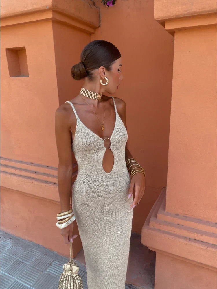 Ammy Jurk | Luchtige Maxi Zomerjurk met Open Rug en Elegante Pasvorm