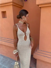 Ammy Jurk | Luchtige Maxi Zomerjurk met Open Rug en Elegante Pasvorm