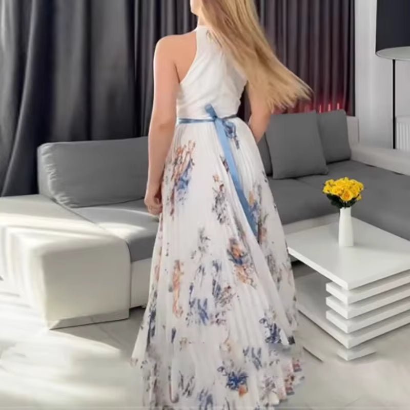 Bloemen Maxi Jurk Dames met Plissé Rok, V-hals en Lange Mouw - Aurora Bellini