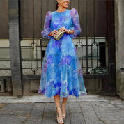 Dames A-lijn Midi Jurk Mouwen Ritsluiting Feestelijk Elegant - Roze / Blauw - Maelen