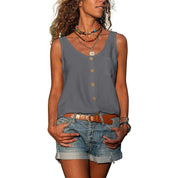 Katoenen Mouwloze Blouse Dames met Knoopjes en Ibiza-stijl - Grijs / Wit / Zwart