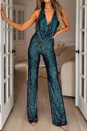 Clarissant Jumpsuit | Glitter Party Jumpsuit met Halternek en Slank Silhouet
