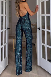 Clarissant Jumpsuit | Glitter Party Jumpsuit met Halternek en Slank Silhouet