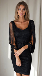 Chiara Glamour kerstjurk – luxe paillettenjurk met franjes en elegante pasvorm