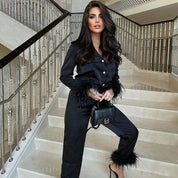 Belinay | Luxe Tweedelige Pyjamaset met Veerdetails