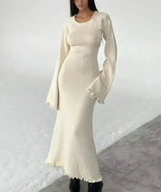 Giulia Jurk | Bohemian Gebreide Maxi Jurk met Ruches voor Dames