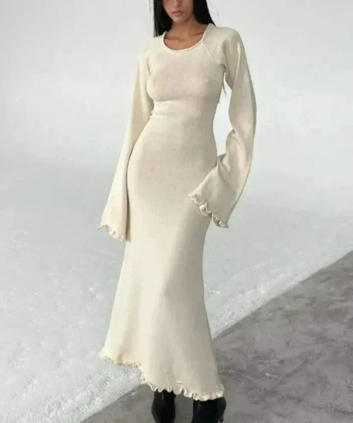 Giulia Jurk | Bohemian Gebreide Maxi Jurk met Ruches voor Dames