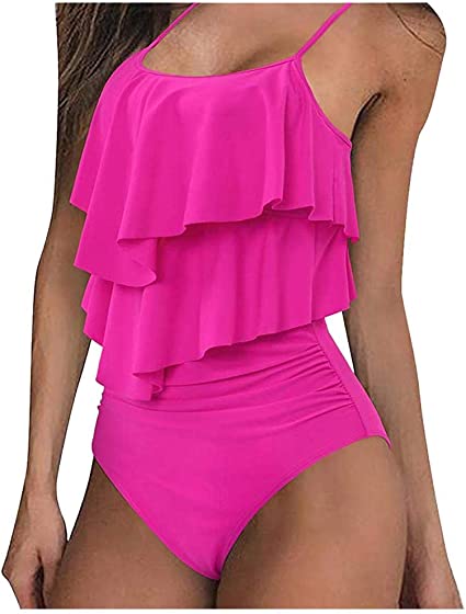 High Waist Bikini Set Dames met Ruches en Tropische Print - Luipaard / Roze / Groen - Maelen