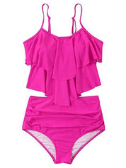 High Waist Bikini Set Dames met Ruches en Tropische Print - Luipaard / Roze / Groen - Maelen