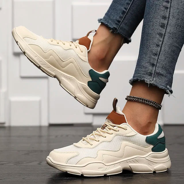 Nova | Chunky Sneakers Dames met Kleurblok - Lichtgewicht, Trendy en Comfortabel - Beige / Zwart / Wit