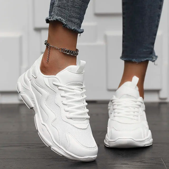 Nova | Chunky Sneakers Dames met Kleurblok - Lichtgewicht, Trendy en Comfortabel - Beige / Zwart / Wit