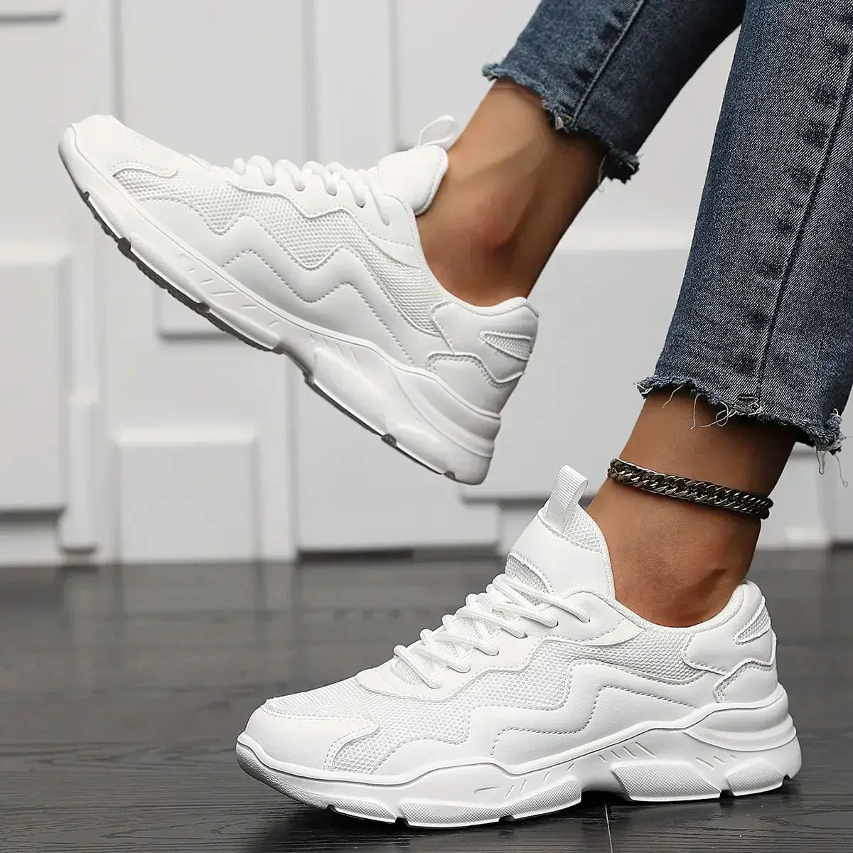 Nova | Chunky Sneakers Dames met Kleurblok - Lichtgewicht, Trendy en Comfortabel - Beige / Zwart / Wit