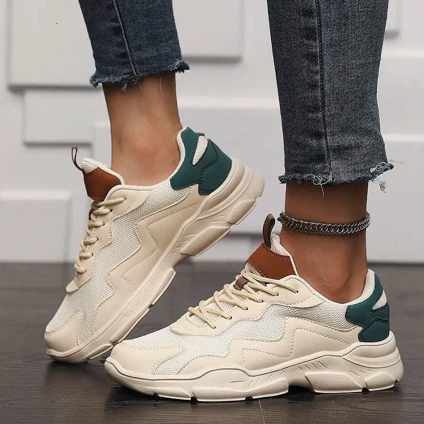 Nova | Chunky Sneakers Dames met Kleurblok - Lichtgewicht, Trendy en Comfortabel - Beige / Zwart / Wit