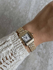 Dames Horloge Vierkante Kast Guilloche Wijzerplaat Romeinse Cijfers - Goud / Zilver - Maelen
