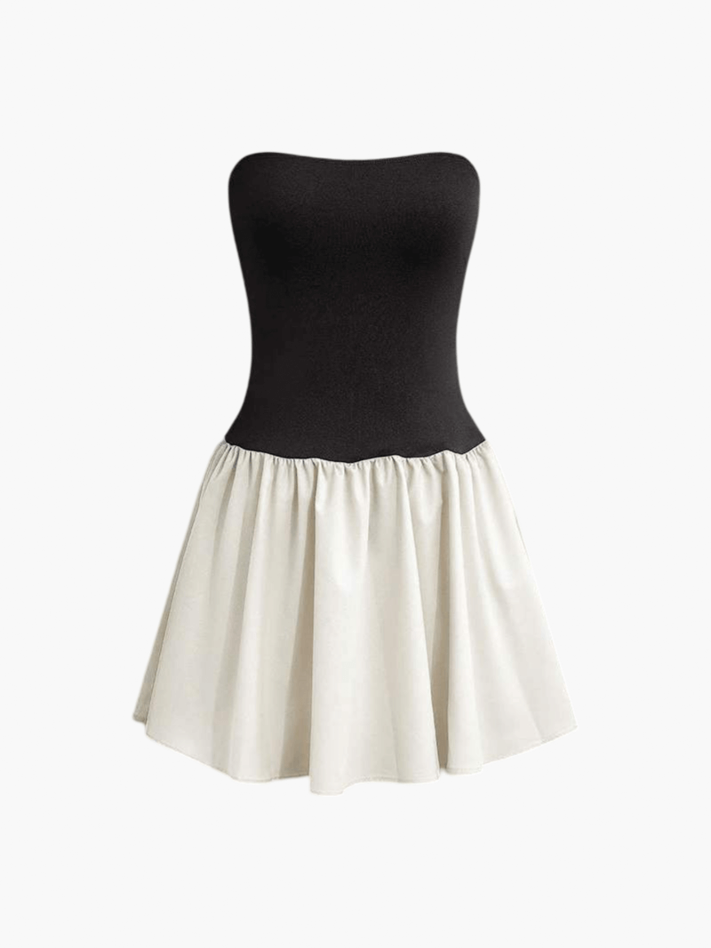 Blair Dress | Strapless Gebreide en Linnen look Jurk met Getailleerde Pasvorm