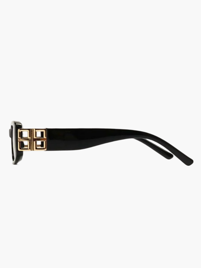 Smalle Zonnebril Dames met Zwart Montuur en Gouden Detail en UV400 - Zwart - Maelen