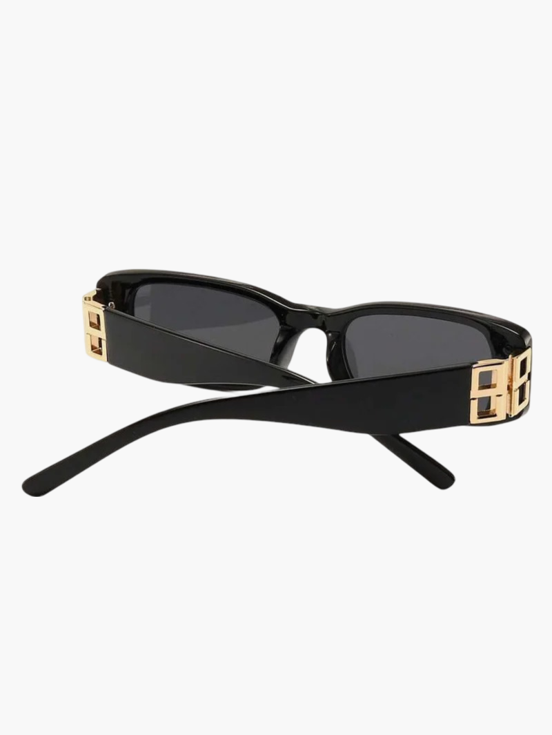 Smalle Zonnebril Dames met Zwart Montuur en Gouden Detail en UV400 - Zwart - Maelen