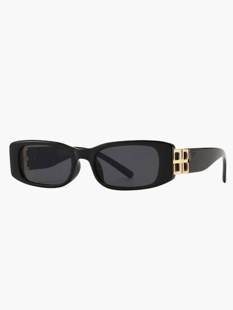 Smalle Zonnebril Dames met Zwart Montuur en Gouden Detail en UV400 - Zwart - Maelen