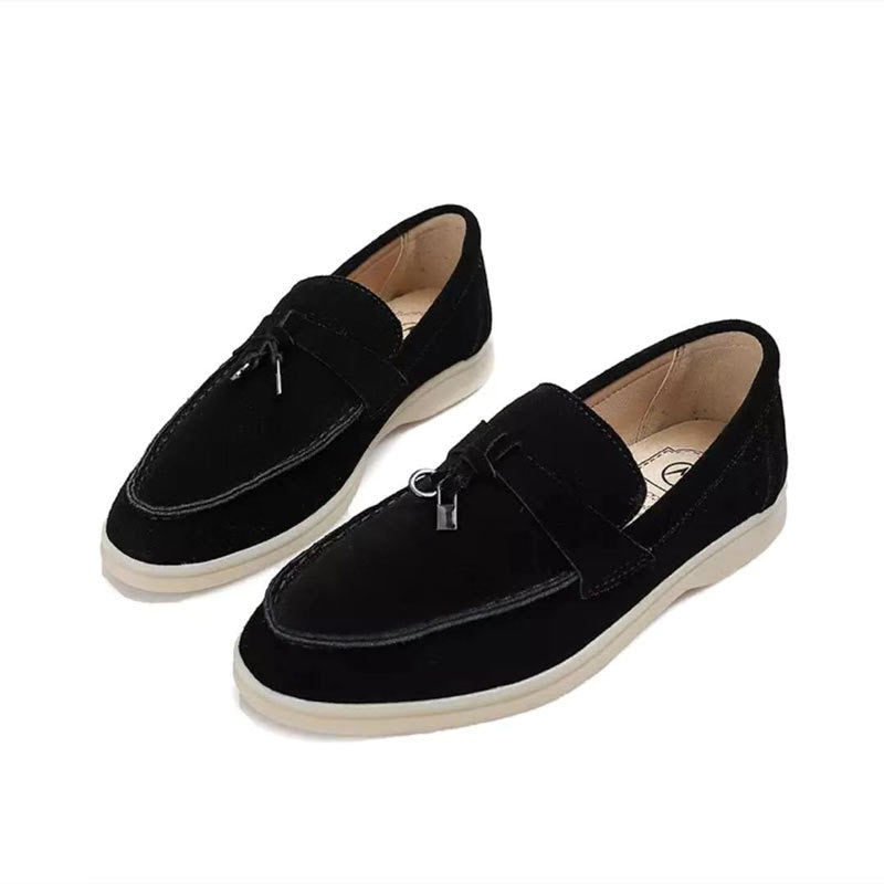 Loafers Dames Suède met Kwastje en Platte Zool - Zwart / Grijs / Bruin - Maelen