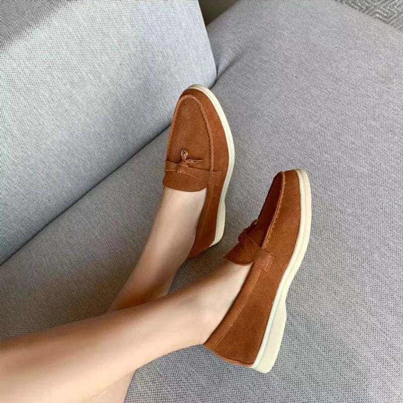 Loafers Dames Suède met Kwastje en Platte Zool - Zwart / Grijs / Bruin - Maelen