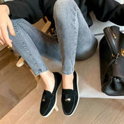 Loafers Dames Suède met Kwastje en Platte Zool - Zwart / Grijs / Bruin - Maelen