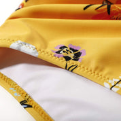 High Waisted Bikini Dames met Bloemenprint en Gekruiste Top - Zwart / Geel / Blauw - Maelen