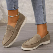 Loafers Dames Suède met Verhoogde Blokhak en Instapmodel - Khaki / Zwart / Grijs - Maelen