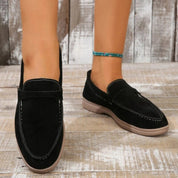 Loafers Dames Suède met Verhoogde Blokhak en Instapmodel - Khaki / Zwart / Grijs - Maelen