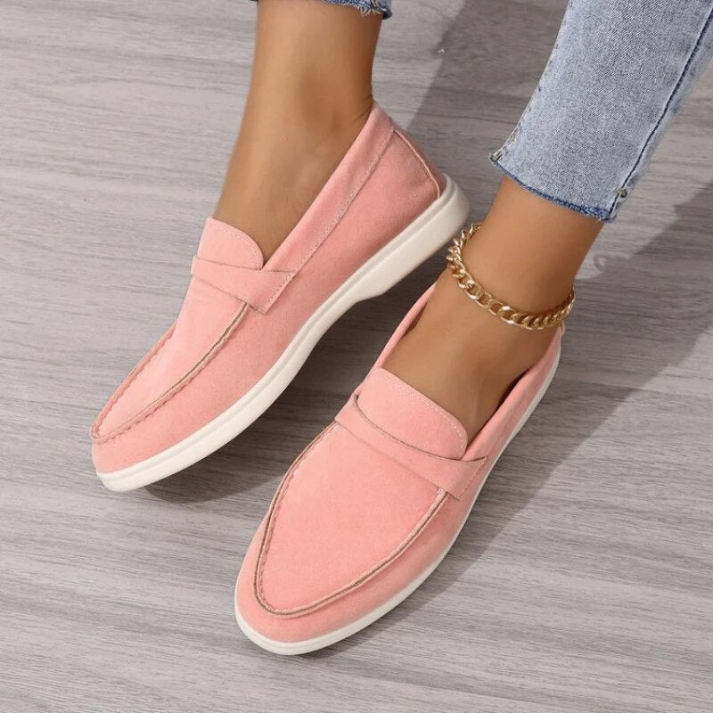 Loafers Dames Suède met Verhoogde Blokhak en Instapmodel - Khaki / Zwart / Grijs - Maelen