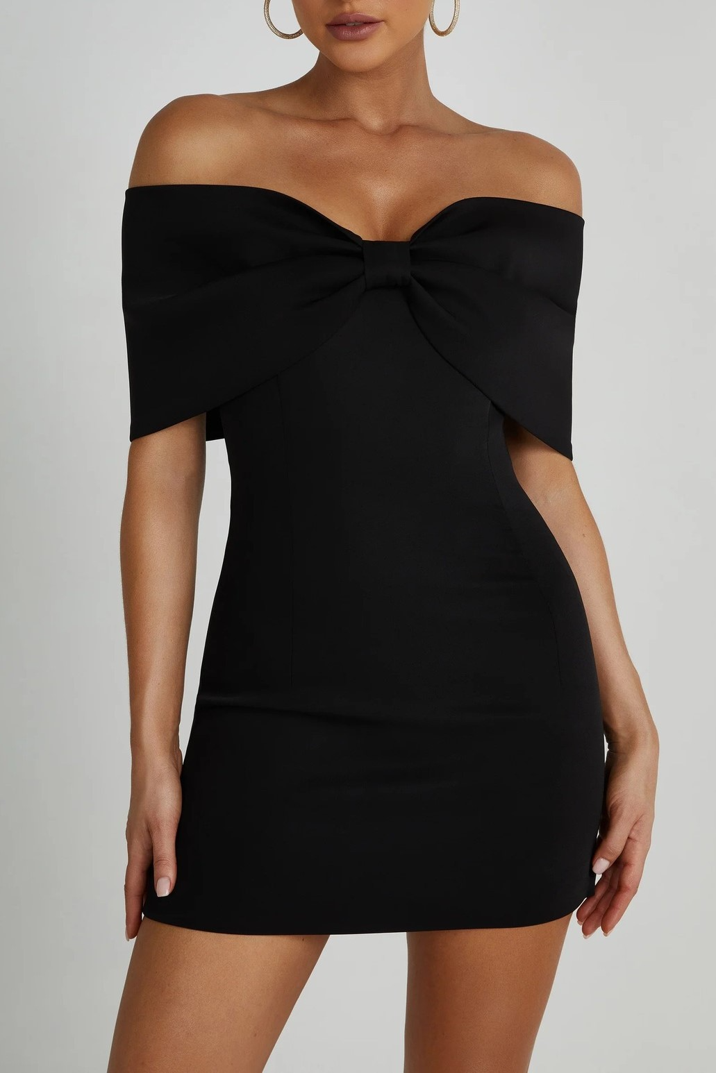 Off Shoulder Mini Jurk Dames met Strik en Korte Mouwen - Zwart - Maelen