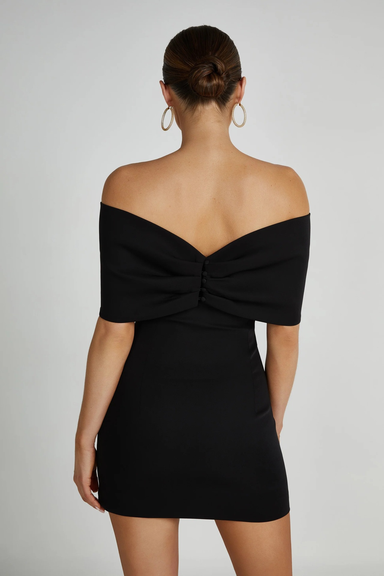 Off Shoulder Mini Jurk Dames met Strik en Korte Mouwen - Zwart - Maelen