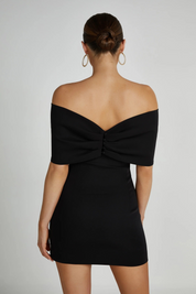 Off Shoulder Mini Jurk Dames met Strik en Korte Mouwen - Zwart - Maelen