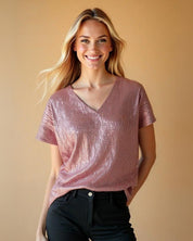 Serena Pailletten T-shirt Dames – Stijlvol Glinsterend Shirt voor Feestelijke Gelegenheden