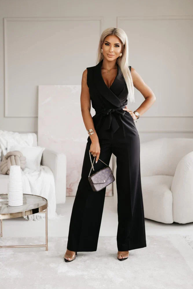 Dames Jumpsuit Mouwloos Blazer Look V-hals Wide Leg Elegant Casual - Wit / Zwart / Khaki - Maelen